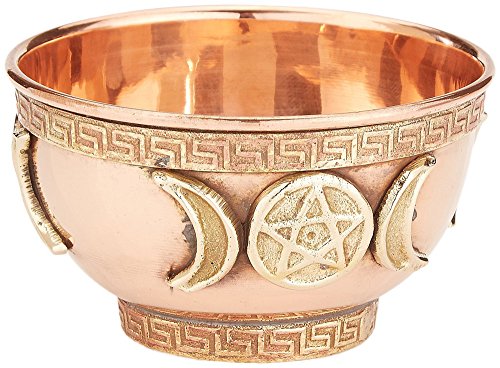 New Age Imports, Inc. New Age Imports, Triple Moon Pentacle Copper 3", for altar, ritual use, incense burner, smudging, decoration, offering bowl, 3" Diameter 2" Height