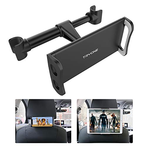 Car Headrest Mount, Tryone Tablet Headrest Holder Compatible with Smartphones/Tablets/Switch 4.7"-10.5", Headrest Posts Width 4.9in-5.9in(Black)