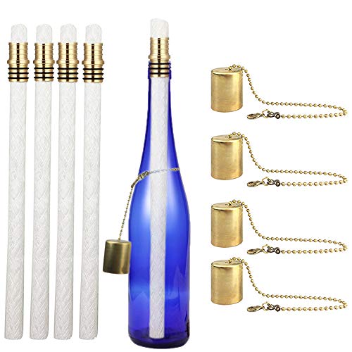 Book Cover EricX Light Wine Bottle Torch Kit 4 Pack, Includes 4 Long Life Torch Wicks ,Brass Torch Wick Holders And Brass Caps - Just Add Bottle for an Outdoor Wine Bottle Torch