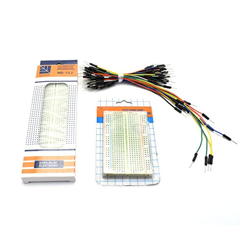 ZYAMY 1pcs MB-102 830 + 1pcs 400 Tie Point Prototype Solderless PCB Breadboard Test Protoboard DIY Bread Board with Self-Adhesive Tape + 65pcs Jumper Wires