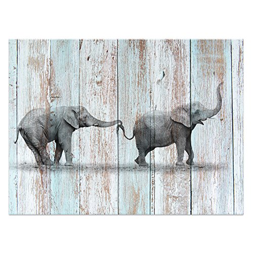 Visual Art Decor Animals Canvas Prints Elephant Wall Decor Dual View Picture on Wood Background Wall Art Decor (16"x20", Elephant)