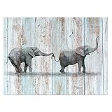 Visual Art Decor Animals Canvas Prints Elephant Wall Decor Dual View Picture on Wood Background Wall Art Decor (16"x20", Elephant)