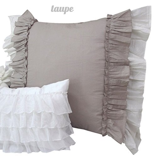 Book Cover Queen's House Vintage Ruffled Euro Shams Set of 2-A,Taupe