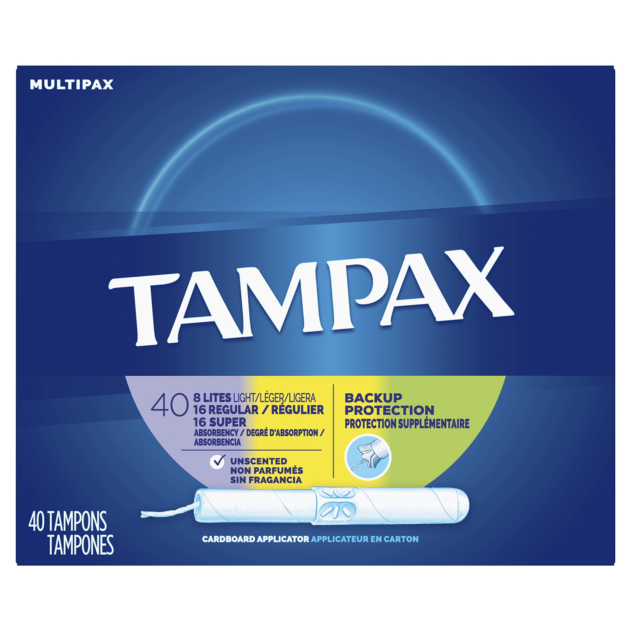 Tampax Cardboard Applicator Tampons, Light/Regular/Super Absorbency Multipack, Unscented, 40 Count (Pack of 6 ) 240 Tampons