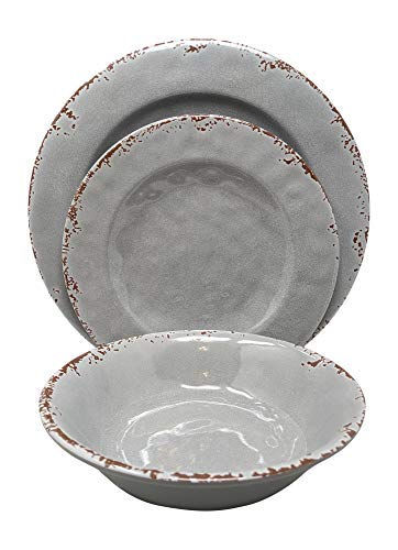Gianna's Home 12 Piece Rustic Farmhouse Melamine Dinnerware Set, Service for 4 (Gray)