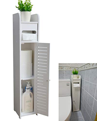 AOJEZOR Small Bathroom Storage Corner Floor Cabinet with Doors and Shelves,Thin Toilet Vanity Cabinet,Narrow Bath Sink Organizer,Towel Storage Shelf for Paper Holder,White