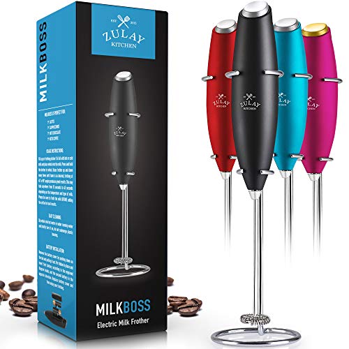 Book Cover Zulay High Powered Milk Frother Handheld Foam Maker for Lattes - Whisk Drink Mixer for Bulletproof Coffee, Mini Foamer for Cappuccino, Frappe, Matcha, Hot Chocolate by Milk Boss - Black