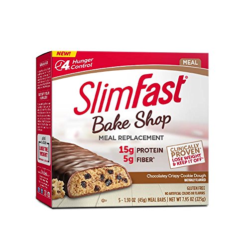 SlimFast Bakeshop Meal Replacement Bars - Chocolatey Crispy Cookie Dough Bar, With 15g Of Protein & 5g Fiber, 1.59 Oz, 5 Count