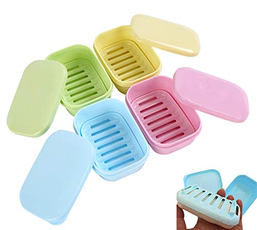 PUTING Removable Soap Drainers Plastic Soap Holder Portable Container Soap Saver Box Case for Bathroom Shower Home Outdoor Camping Set of 4