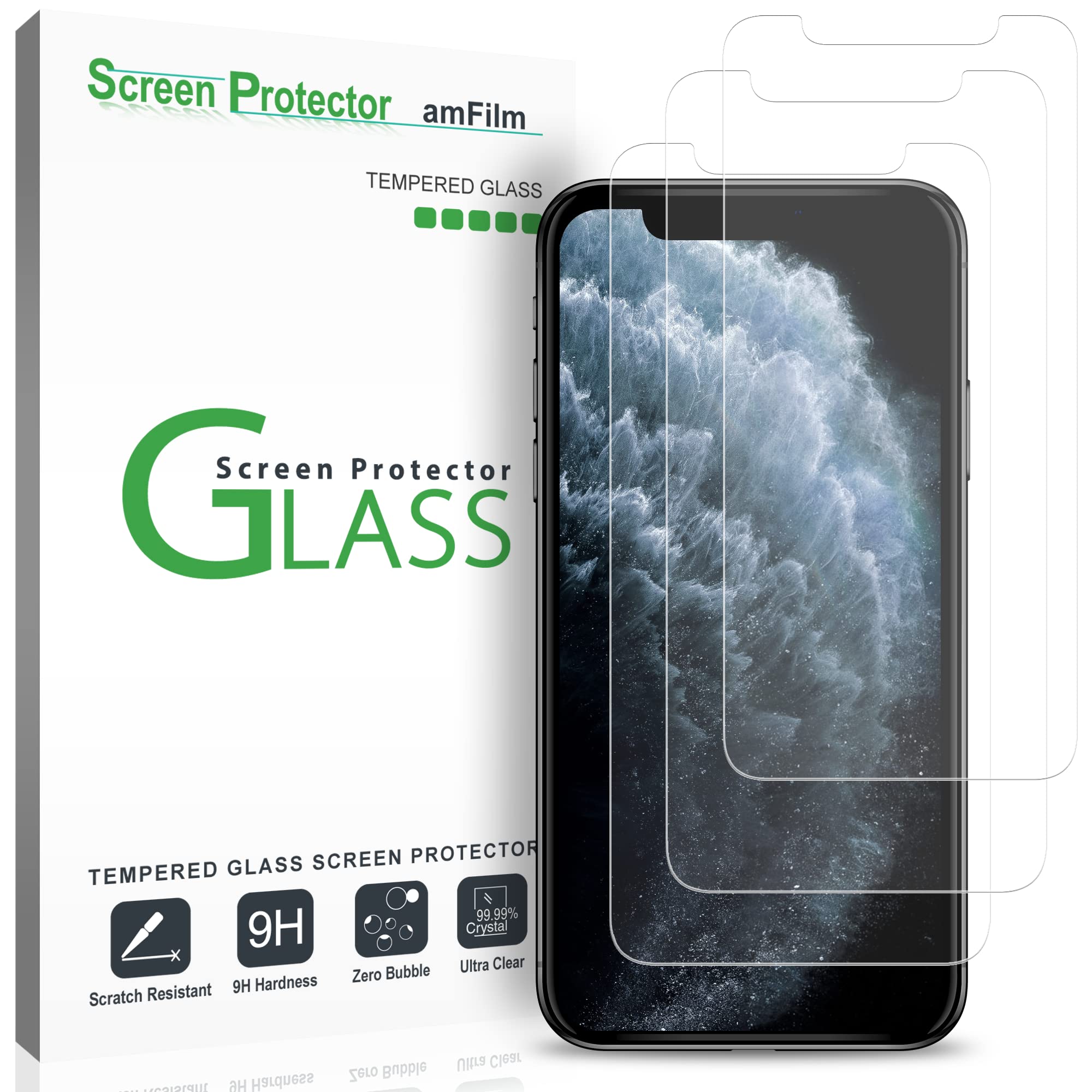 Book Cover amFilm Glass Screen Protector for iPhone 11 Pro, iPhone XS/X with Easy Installation Tray, Tempered Glass, 3 Pack