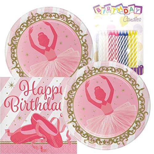 Twinkle Toes Ballerina Birthday Theme Plates and Napkins Serves 16 with Birthday Candles