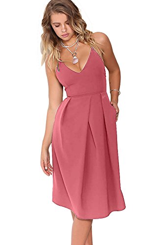 Eliacher Women's Deep V Neck Adjustable Spaghetti Straps Summer Dress Sleeveless Sexy Backless Party Dresses with Pockets