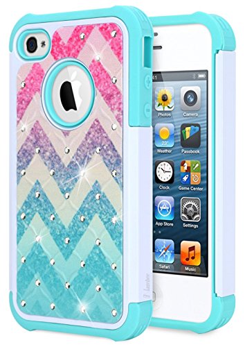 iPhone 4 Case, iPhone 4S Case, NageBee Glitter Diamond Hybrid Protective Armor Soft Silicone Cover with [Studded Rhinestone Bling] Design Sparkle Shiny Girls Cute Case -Wave