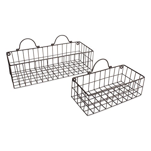 DII Farmhouse Vintage Hanging Wall Mounted Wire Metal Basket for Kitchen, Office, Bathroom, Mudroom, Entryway, Laundry Room, Set of Assorted 2 - Gray