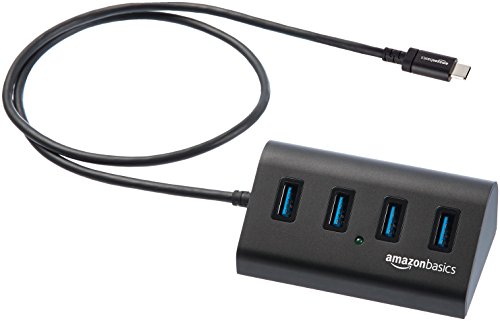 Book Cover AmazonBasics USB 3.1 Type-C to 4-Port Aluminum Hub Connector, Black