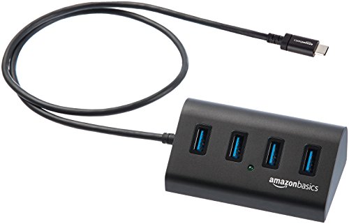 AmazonBasics USB 3.1 Type-C to 4-Port Aluminum Hub Connector, Black