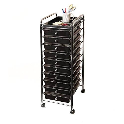Book Cover Seville Classics 10-Drawer Organizer Cart with Tray, Black