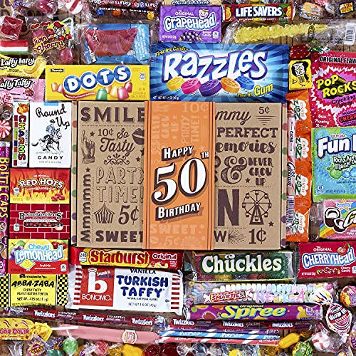 Book Cover Vintage Candy Co. Retro Birthday Candy Gift Boxes - Assorted Nostalgia Candies Variety from Past Decades - Perfect Bday Care Package Gifts for Women, Men, Girl, Boy, Student, Client, Employee (50th, Epic)