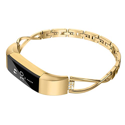 Wearlizer for Fitbit Alta Wrist Straps/Fitbit Alta HR Strap, Metal X Design Smart Links Band Wristband Small Large, No Tool Needed - Gold