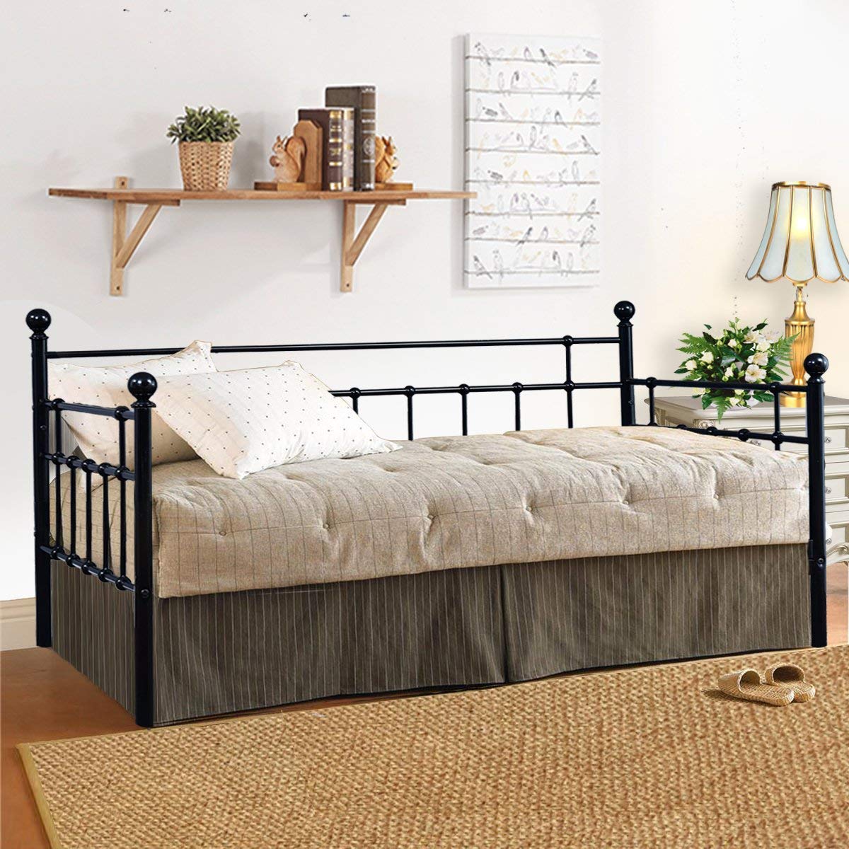 Book Cover HOMERECOMMEND Metal Daybed Frame Twin Metal Slats Platform Base Box Spring Replacement Bed Sofa for Living Room Guest Room (Twin, Black)