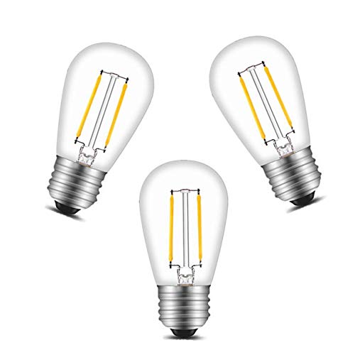 BRTLX S14 LED Edison Filament Bulb 2W Warm White 2700K 11W Incandescent Equivalent for Outdoor Commercial Grade String Lights Hanging Sockets Replacement Bulb Pack of 3