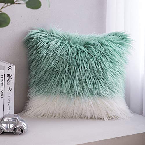 Book Cover Phantoscope Luxury Series Throw Pillow Cover Faux Fur Mongolian Style Plush Cushion Case for Couch Bed and Chair, Gradient Blue, 18 x 18 inches, 45 x 45 cm