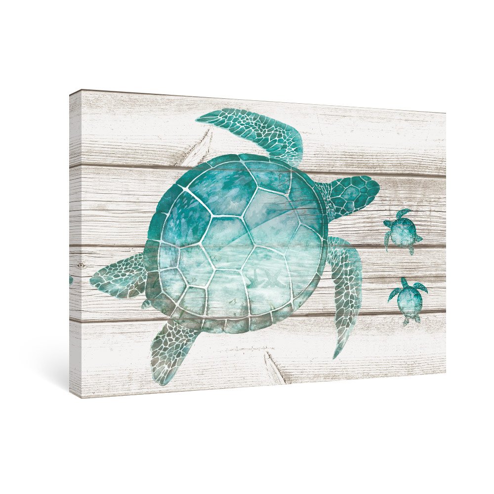Book Cover SUMGAR Wall Art Bathroom Blue Ocean Pictures Coastal Beach Canvas Paitings Teal Sea Turtle Wall Decor Turquoise Framed Artwork Gray Grey Prints Marine Life Bedroom Nursery Gifts,16x24 inch