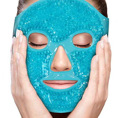 Book Cover PerfeCore Facial Mask - Get Rid of Puffy Eyes - Migraine Relief, Sleeping, Travel Therapeutic Hot Cold Compress Pack - Gel Beads, Spa Therapy Wrap for Sinus Pressure Face Puffiness Headaches - Blue
