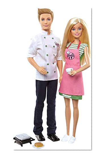 Barbie et Ken Coffret Cuisiniers, poupées avec tenues de chef et tablier, accessoires de cuisine et grille-pain, jouet pour enfant, FHP64