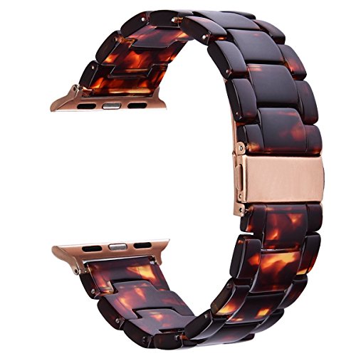 V-MORO Resin Bands Compatible with Series 8/7 Apple Watch Bands 41mm 40mm 38mm Women Men with Stainless Steel Buckle, Apple iWatch SE/6/5/4/3/2/1Replacement Wristband Strap (Tortoise-tone, 38/40/41mm)