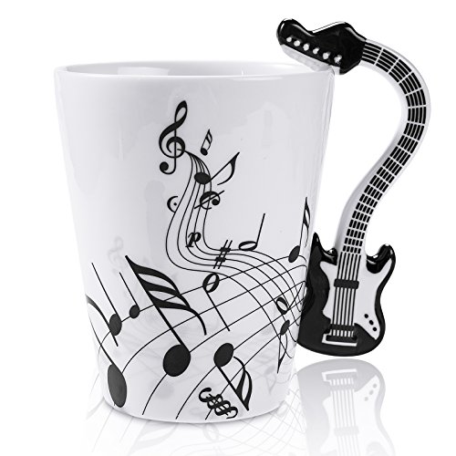 LanHong - 13.5 Ounce Guitar Mug Music Note Coffee Mug Ceramic Guitar Music Cup Mug Gifts for Guitar Players Musicians