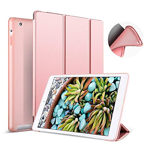 Aoub Case for iPad 2/3/4 (Old Model), Ultra Slim Lightweight Trifold Stand Smart Auto Sleep/Wake Cover, Soft TPU Silicone Back Case for iPad 2nd/3rd/4th Generation, Rose Gold