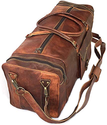 KK's 28" Inch Real Goat Leather Large Handmade Travel Luggage Bags in Square Big bag Carry On