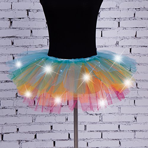 YYKIT Women LED Light Up Tutu Skirt 5 Layered Tutu Party Skirts for Girls