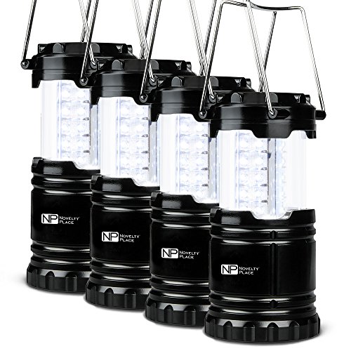 Novelty Place 4 Pack Portable LED Camping Lantern, [Heavy Duty & Waterproof] Outdoor Hiking Gear Lights - Ultra Bright Compact Size - Battery Powered Emergency Flashlight