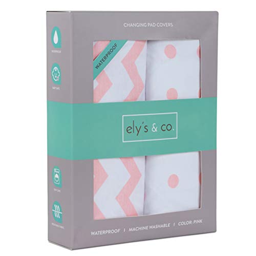 Ely's & Co. Patent Pending Waterproof Sheets, White and Pink Chevron and Polka Dots (2 Pack) (Changing Pad Cover, Pink)
