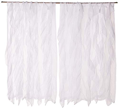 Sweet Home Collection Sheer Voile Vertical Ruffled Window Curtain Panel 50" x 63", 63" x 50", White, 2 Piece