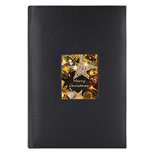 Golden State Art Black Geometric Pattern Embossed Cover Photo Album, Holds 300 4x6 Pictures, 3 Per Page