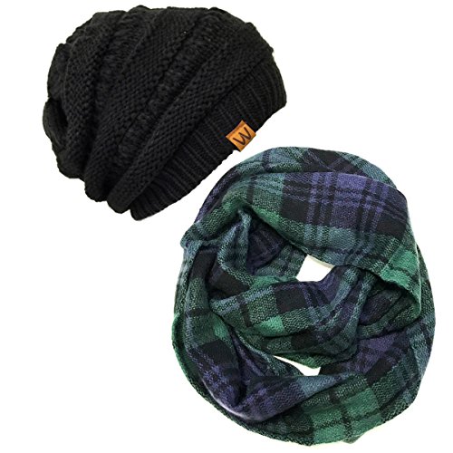 Bowbear Tartan Winter Infinity Scarf with Beanie