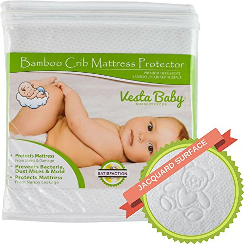 Book Cover Crib Mattress Protector Waterproof Pad Cover Fitted Sheet Natural Bamboo Hypoallergenic Soft for Infant and Toddler Standard Size Cribs