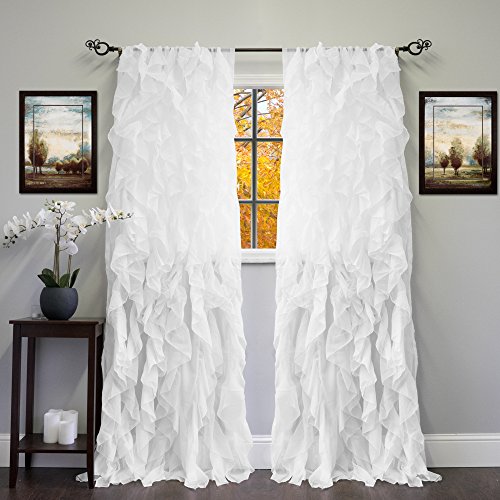 Sweet Home Collection Sheer Voile Vertical Ruffled Window Curtain Panel 50" x 84", 84" x 50", White, 2 Piece
