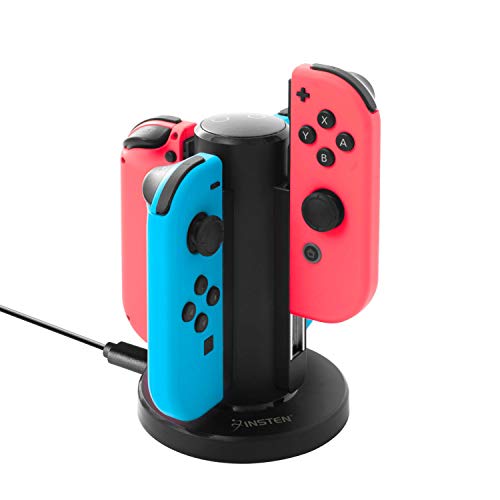 Book Cover Insten Joy Con Charger for Nintendo Switch by Insten 4 in 1 Joy-Con Charging Dock Station with Individual LED Charge Indicator and USB Cable for Nintendo Switch JoyCon Controller Console Accessories
