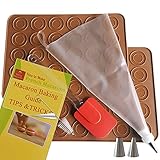 Macaron Baking Kit with Silicone Baking Mats and PRINTED STEP BY STEP GUIDE - Macaroon Kit 8 PCS - TAILORED FOR STARTERS - Macaron Mats with Ridged Circles for Easy Piping - Macaroon Baking Supplies
