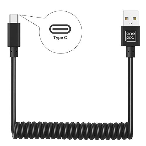 Coiled USB C Cable (3 ft), ONE PIX USB C Cable for Car, Type C Cable Compatible with Samsung Galaxy S21 S20 S10 S9 S8 Plus Note 20 10 Ultra MacBook Pro LG Google Pixel Moto etc (Black B, 3 feet)