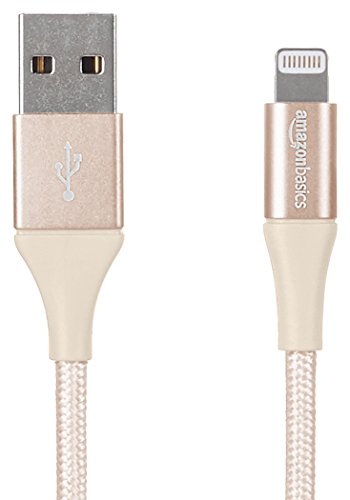 AmazonBasics Double Braided Nylon Lightning to USB Cable, Advanced Collection, MFi Certified iPhone Charger, Gold, 6 Foot