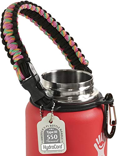 Book Cover Gearproz Handle for Hydro Flask, Nalgene, Takeya - America's No. 1 Paracord Water Bottle Carrier with Safety Ring - Fits Wide Mouth 12 oz to 64 oz Flasks (Melon)
