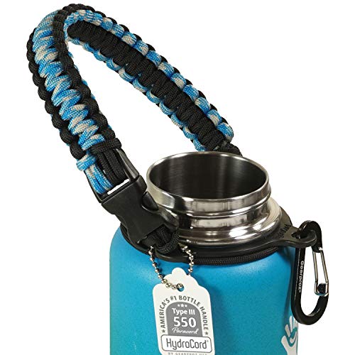 Gearproz Handle for Hydro Flask, Nalgene, Takeya - America's No. 1 Paracord Water Bottle Carrier with Safety Ring - Fits Wide Mouth 12 oz to 64 oz Flasks (Sky)