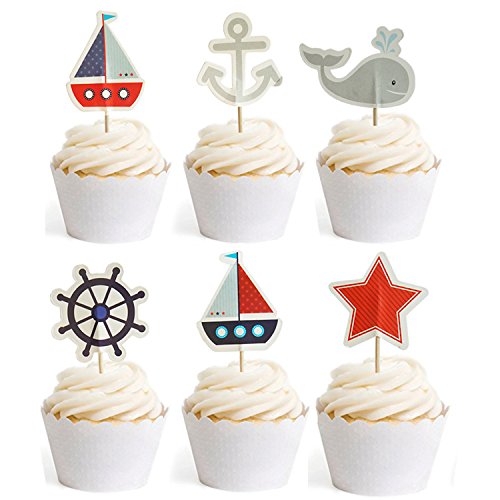 Nautical Cupcake Toppers Whale Cake Decorations for Baby Shower Wedding Birthday Party 24 Counts by GOCROWN?