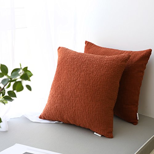 Book Cover Kevin Textile Decor Solid Decorative Toss Euro Pillow Cover Case Striped Corduroy Cushion Cover for Sofa, Burnt Brick, 18x18-inch (45cm), 2 Pieces