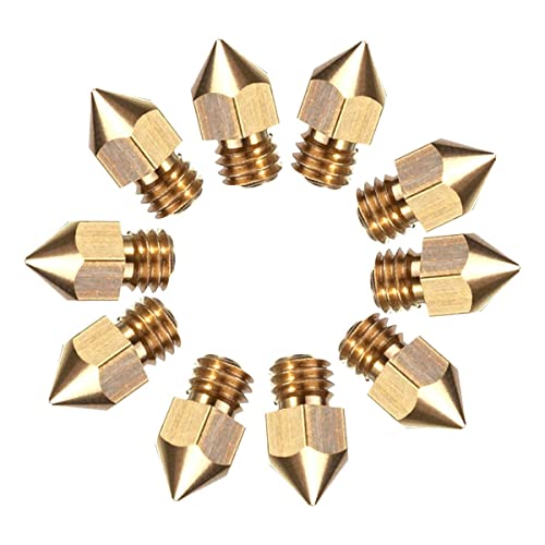 CCTREE 10pcs 3D Printer Nozzles,5 Different Size 0.2mm, 0.4mm,0.6mm,0.8mm,1.0mm MK8 Extruder Nozzle for Makerbot Creality CR-10/CR-10 V2/10S/S4/S5, Ender 3/Ender 3 V2/Ender 3 Pro/Ender 5 Pro/Plus